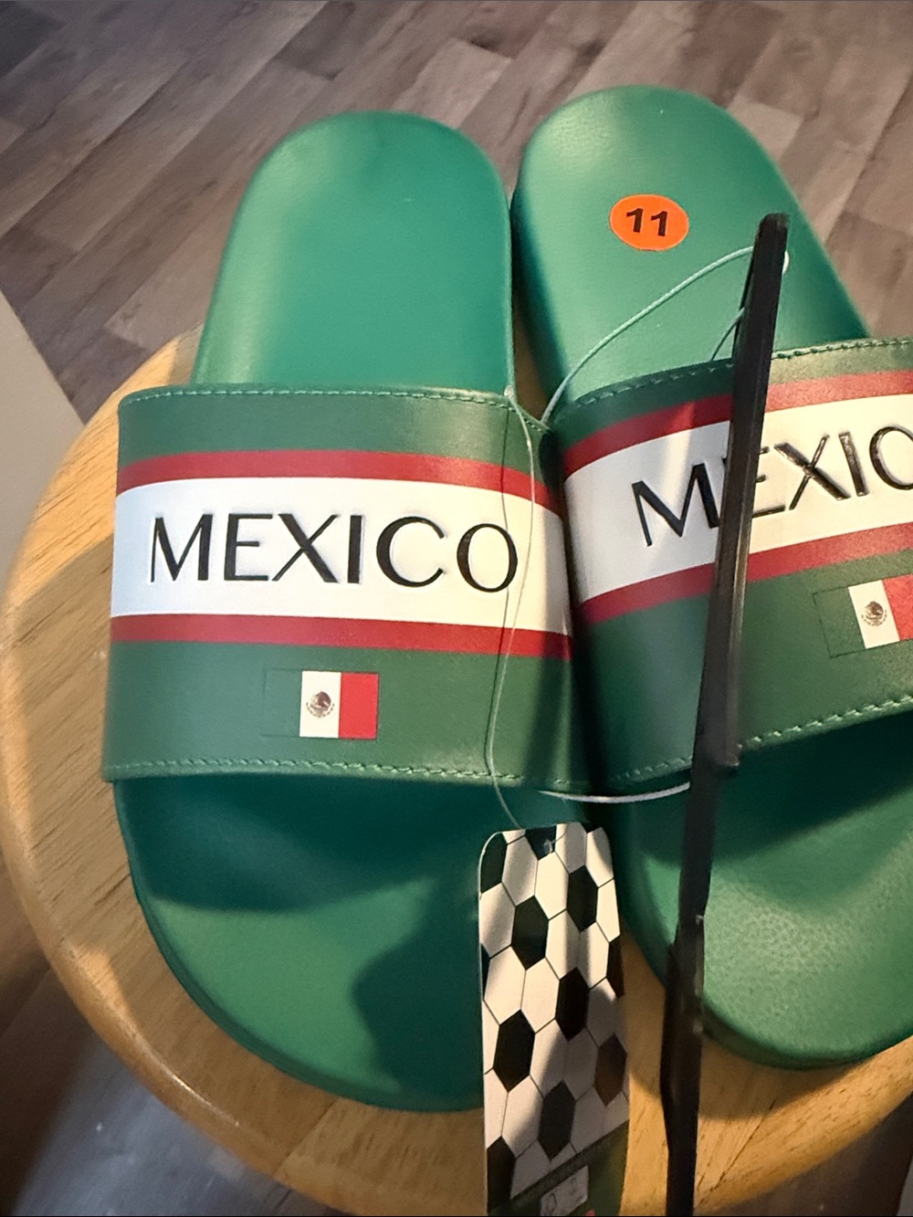 Neutrogena Green Mexico Slide Sandals with Flag Detail